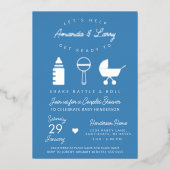 Blue Shake Rattle and Roll Baby Dusche Folieneinladung (Vorderseite)