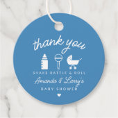 Blue Shake Rattle and Roll Baby Dusche Geschenkanhänger (Vorderseite)
