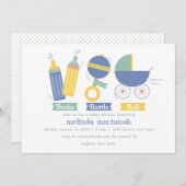 Blue Shake Rattle & Roll Baby Dusche Einladung (Vorne/Hinten)