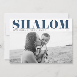 Blue Shalom Bold Typografy Happy Hanukkah Foto Feiertagskarte