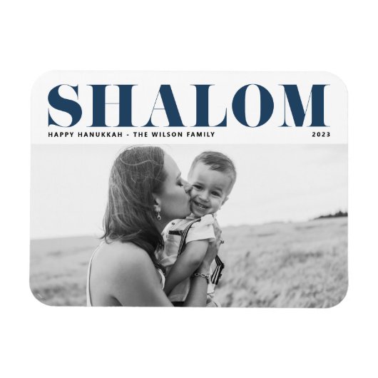 Blue Shalom Bold Typografy Happy Hanukkah Foto Magnet (Horizontal)