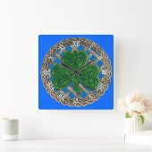 Blue Shamrock & Celtic Knots Roman Numeral Clock Quadratische Wanduhr (Zuhause)