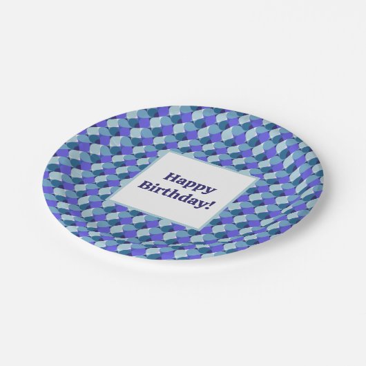 Blue Shapes Geburtstag Pappteller (Schrägansicht)
