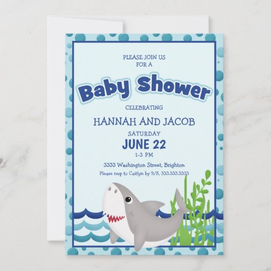Blue Shark Baby Dusche Einladung (Vorderseite)