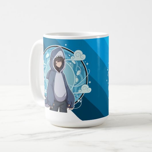 Blue Shark Boy Anime Art Kaffeetasse (Vorderseite Links)