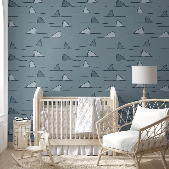 Blue Shark Fin Kids Wallpaper Tapete (Kinder)