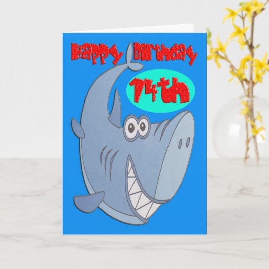 Blue Shark Fourteenth Birthday Karte (Gelbe Blume)