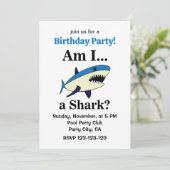 Blue Shark Funny Birthday Party Einladung (Stehend Vorderseite)