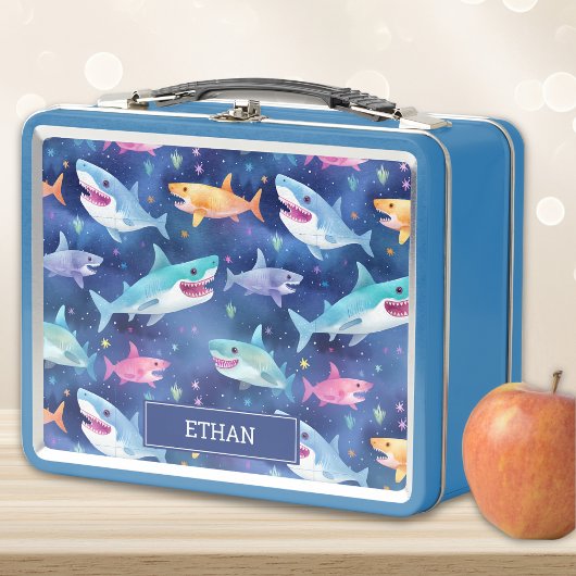 Blue Shark Individuelle Name Metal Lunchbox