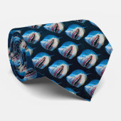 Blue Shark Terror Cartoon in Ocean Tiled Necktie Krawatte (Gerollt)