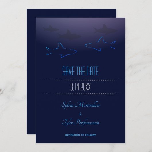 Blue Shark Wedding | Save the Date Karte (Vorne/Hinten)