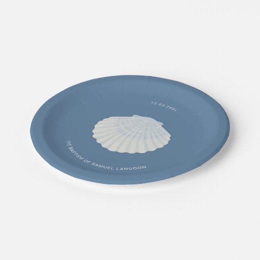 Blue shell baptism christening Paper Plate Pappteller (Schrägansicht)