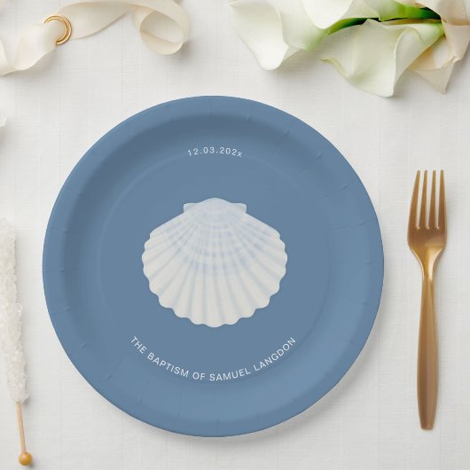 Blue shell baptism christening Paper Plate Pappteller