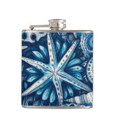 Blue Shells Beach Batik Starfish Nautical Theme Flachmann (Vorderseite)