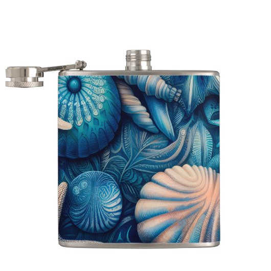 Blue Shells Beach Batik Starfish Sand Dollar Flachmann (Geöffnet)