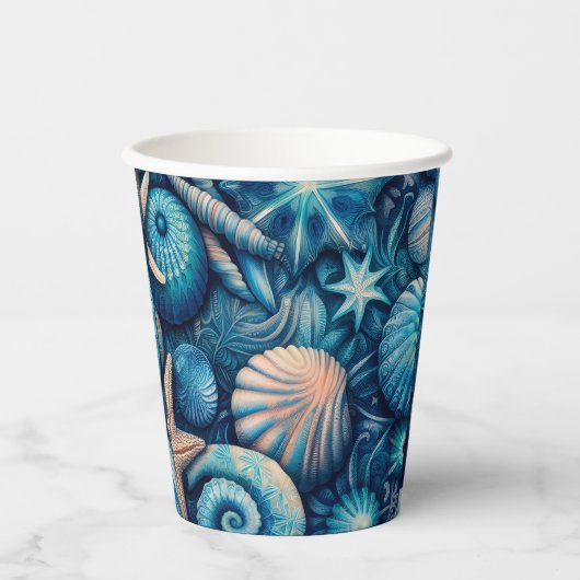 Blue Shells Beach Batik Starfish Sand Dollar Pappbecher (Vorderseite)