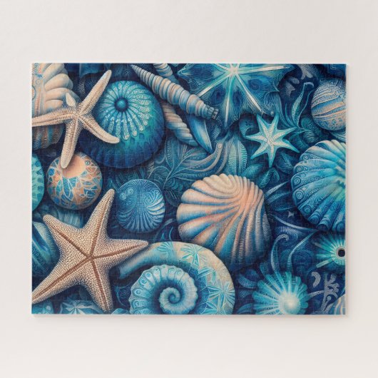 Blue Shells Beach Batik Starfish Sand Dollar Puzzle (Horizontal)