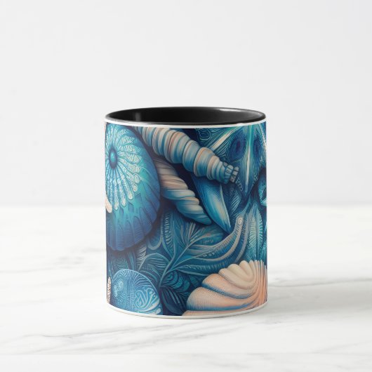 Blue Shells Beach Batik Starfish Sand Dollar Tasse (Zentrum)