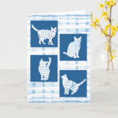 Blue Shibori Cat Silhouetten Leere Gedanken Sie Karte (Gelbe Blume)