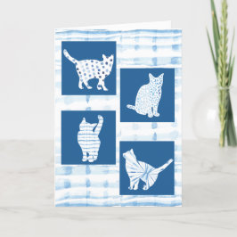 Blue Shibori Cat Silhouetten Leere Gedanken Sie Karte