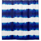 Blue Shibori Stripe Grosses Muster Duschvorhang (Vorderseite)