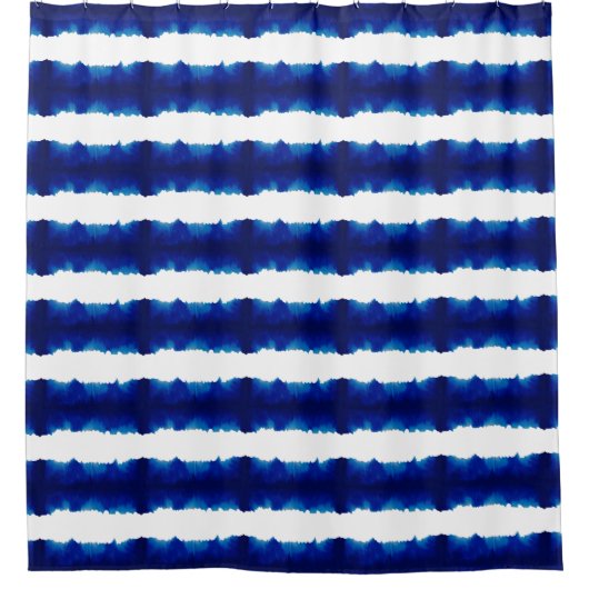 Blue Shibori Stripe Large Pattern Nautic Duschvorhang (Vorderseite)