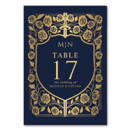 Blue Shield Medieval Fantasy Monogram Wedding Tischnummer
