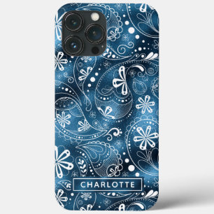 Blue Shimmer Modern Girly Paisley Personalisiert Case-Mate iPhone Hülle