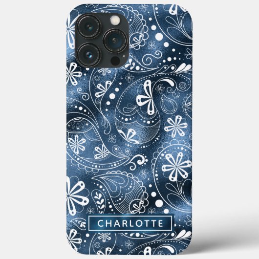 Blue Shimmer Modern Girly Paisley Personalisiert Case-Mate iPhone Hülle (Rückseite)