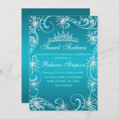 Blue Shimmer Snowflake Geburtstag Einladung (Vorne/Hinten)