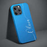 Blue Shimmer White Elegance Calligraphy Script Nam Case-Mate iPhone 14 Hülle<br><div class="desc">Blue Shimmer White Elegant Calligraphy Script Custom Personalisiert Name iPhone 14 Smart Phone Cases zeichnen sich durch ein modernes und trendiges,  einfaches und stilvolles Design aus,  mit Ihrem personalisierten Namen in eleganter handgeschriebener Schrift Typografie auf metallisch blau schimmerndem Hintergrund. Entworfen von ©Evco Studio www.zazzle.com/store/evcostudio</div>