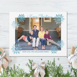 Blue Shimmering Chic Snowflake Holiday Foto Feiertagskarte