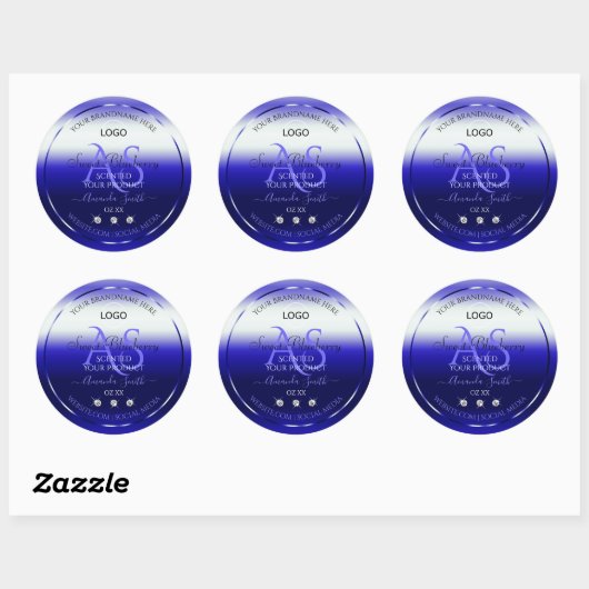 Blue Shimmery Product Labels Initials Jewels Logo Runder Aufkleber (Blatt)