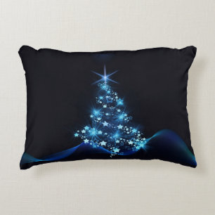 Blue Shine of Stars on Christmas Tree Dark Dekokissen