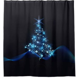 Blue Shine of Stars on Christmas Tree Dark Duschvorhang