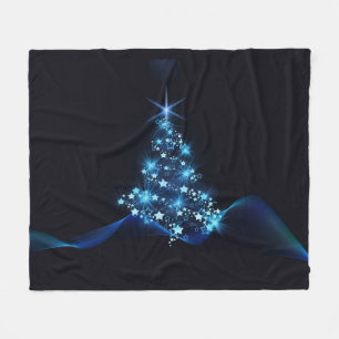 Blue Shine of Stars on Christmas Tree Dark Fleecedecke