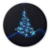 Blue Shine of Stars on Christmas Tree Dark Keramikknauf (Vorderseite)