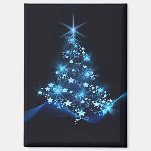 Blue Shine of Stars on Christmas Tree Dark Magnet