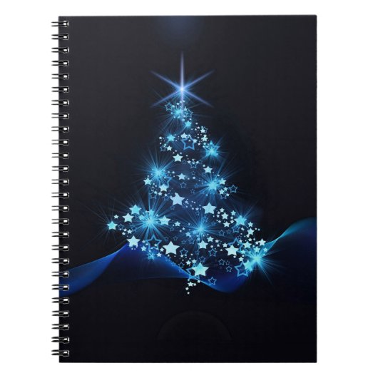 Blue Shine of Stars on Christmas Tree Dark Notizblock (Vorderseite)
