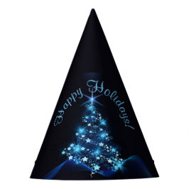 Blue Shine of Stars on Christmas Tree Dark Partyhütchen