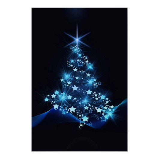Blue Shine of Stars on Christmas Tree Dark Poster (Vorderseite)