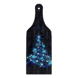 Blue Shine of Stars on Christmas Tree Dark Schneidebrett