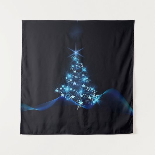 Blue Shine of Stars on Christmas Tree Dark Wandteppich (Vorderseite)