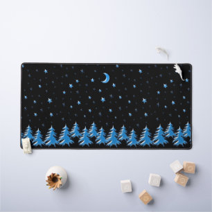 Blue Shine Winter Weihnachtsbäume, Sterne auf schw Schreibtischunterlage
