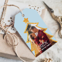 Blue Shiny Christmas Tree Personalized Photo Geschenkanhänger