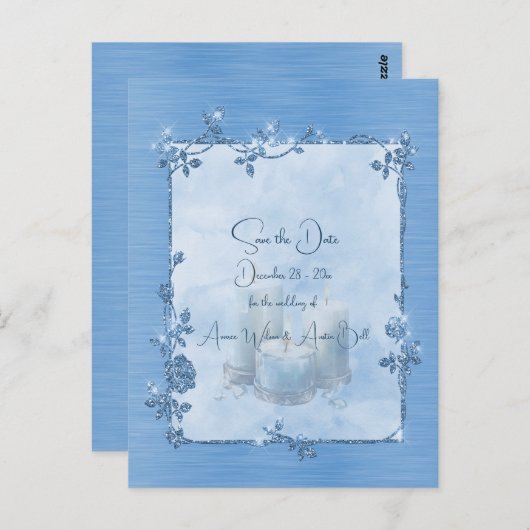 Blue Shiny Elegant Sparkly Save the Date Postkarte (Vorne/Hinten)