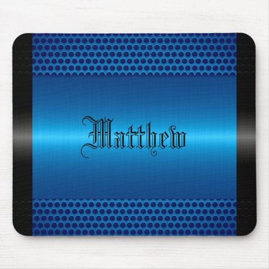 Blue Shiny Stainless Steel Metal Look Mousepad (Vorne)