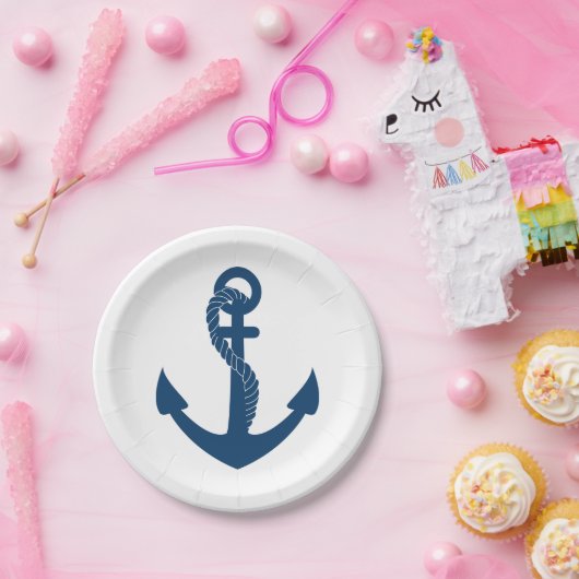 Blue Ship Anchor Wedding Beach Pappteller (Party)