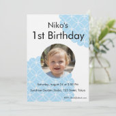 Blue Shippo 1st Birthday Photo Invitation 招待状 Einladung (Stehend Vorderseite)