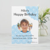 Blue Shippo Photo Birthday Invitation | Editable Einladung (Stehend Vorderseite)